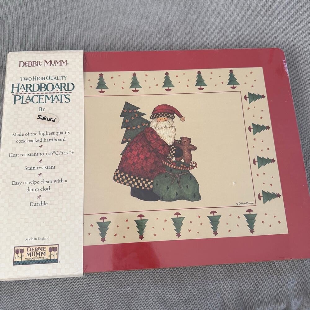 Debbie Mumm Christmas Santa Cork Back Placemats Set of 4 (2 Sealed Packs) Sakura